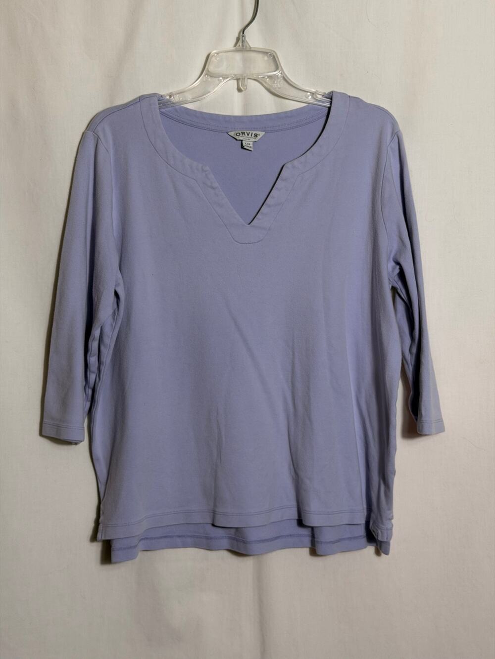 Orvis Pima Cotton Top Womens Large Lavender 3/4 Sleeve Split Neck Casual Shirt